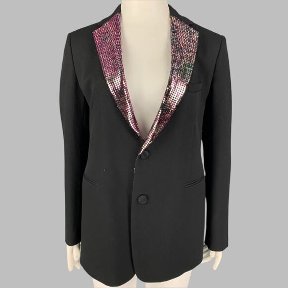 ETRO Size 36 Black Metallic Wool Notch Lapel Jacket - Picture 1 of 9